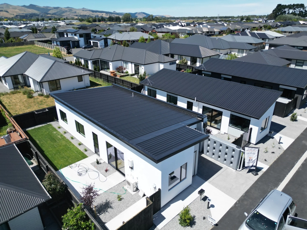 Exterior of 3-bedroom 6-unit townhouse development at Bernina Lane, Wigram