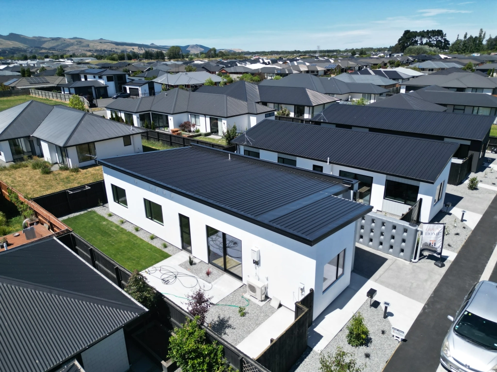 Exterior of 3-bedroom 6-unit townhouse development at Bernina Lane, Wigram