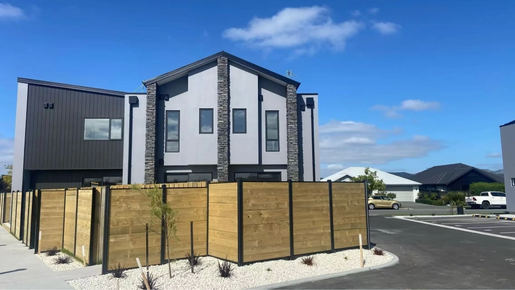 Exterior of 2-bedroom 15-unit townhouse development at Deal Street, Wigram