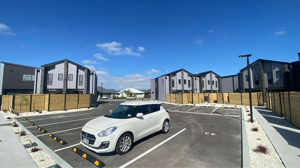 Exterior of 2-bedroom 15-unit townhouse development at Deal Street, Wigram