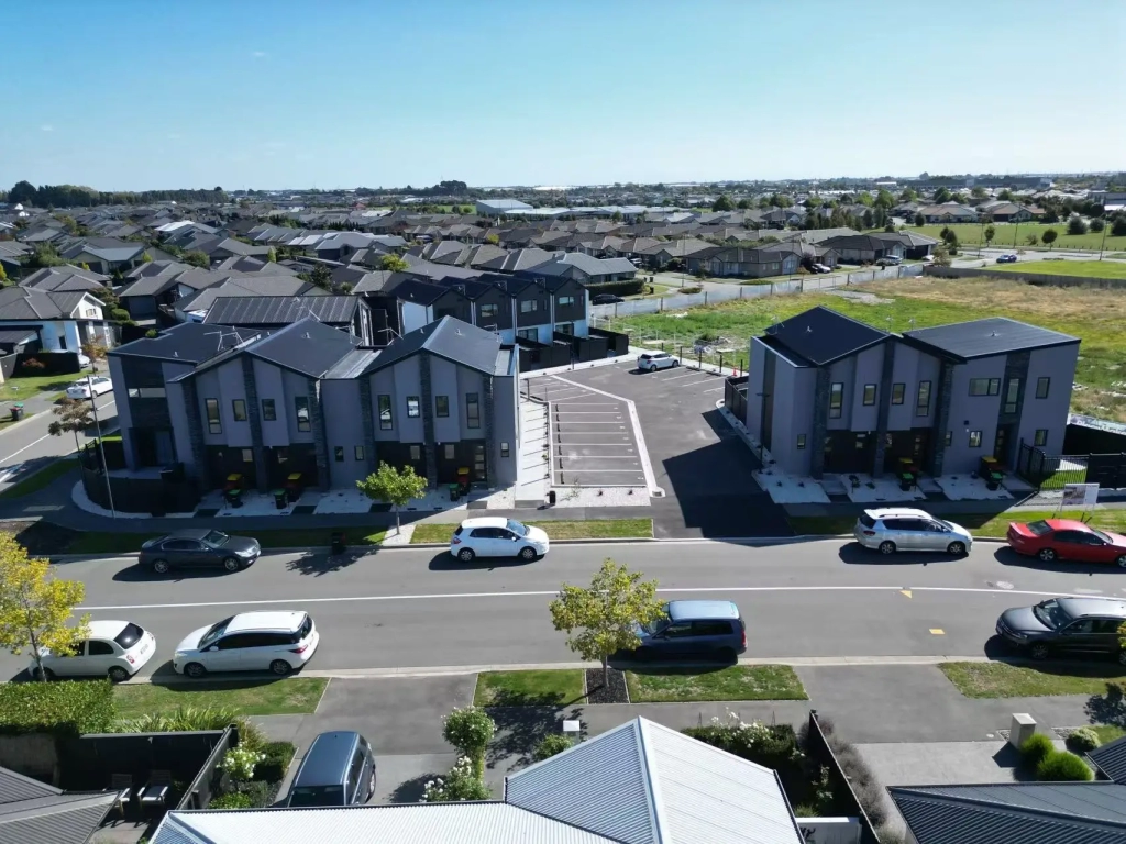 Exterior of 2-bedroom 15-unit townhouse development at Deal Street, Wigram