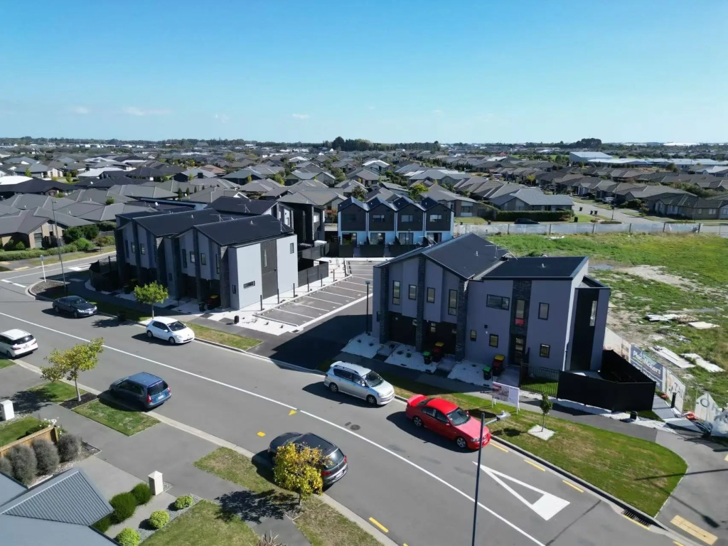 Exterior of 2-bedroom 15-unit townhouse development at Deal Street, Wigram
