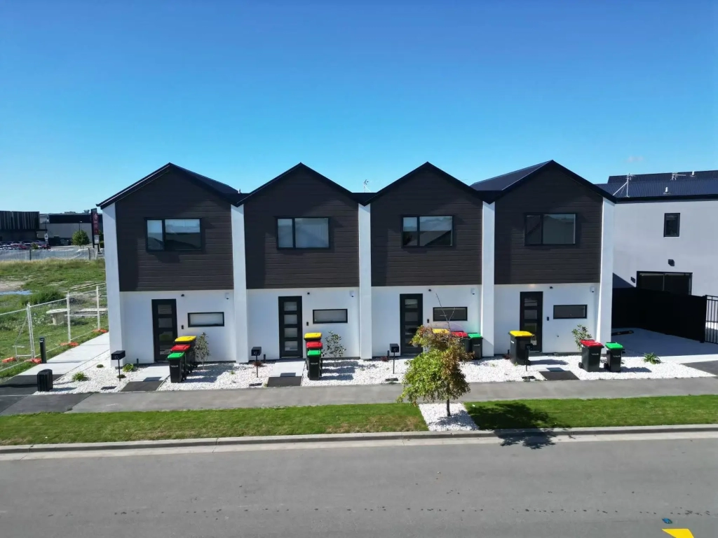 Exterior of 2-bedroom 15-unit townhouse development at Deal Street, Wigram