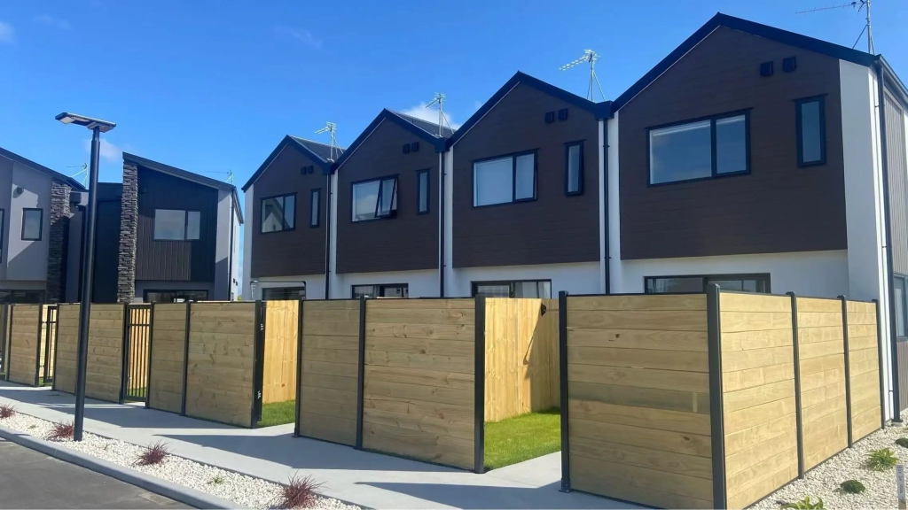 Exterior of 2-bedroom 15-unit townhouse development at Deal Street, Wigram