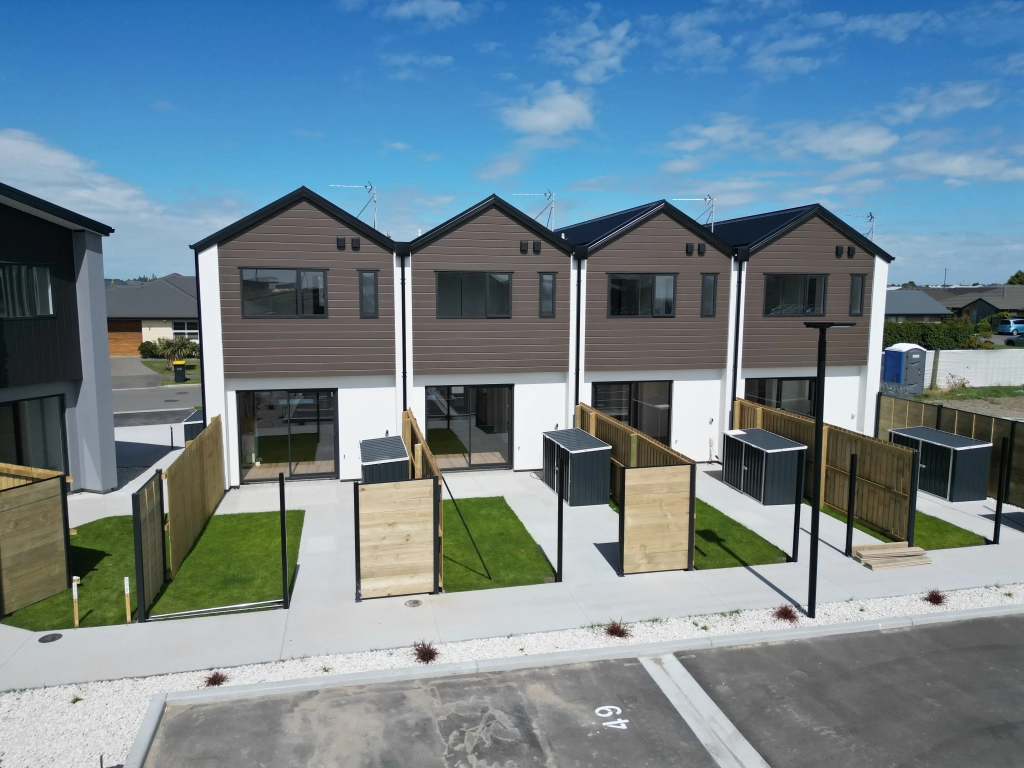 Exterior of 2-bedroom 15-unit townhouse development at Deal Street, Wigram
