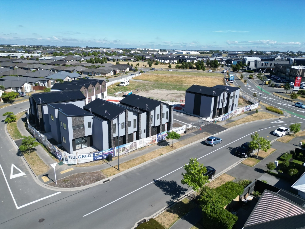 Exterior of 2-bedroom 15-unit townhouse development at Deal Street, Wigram