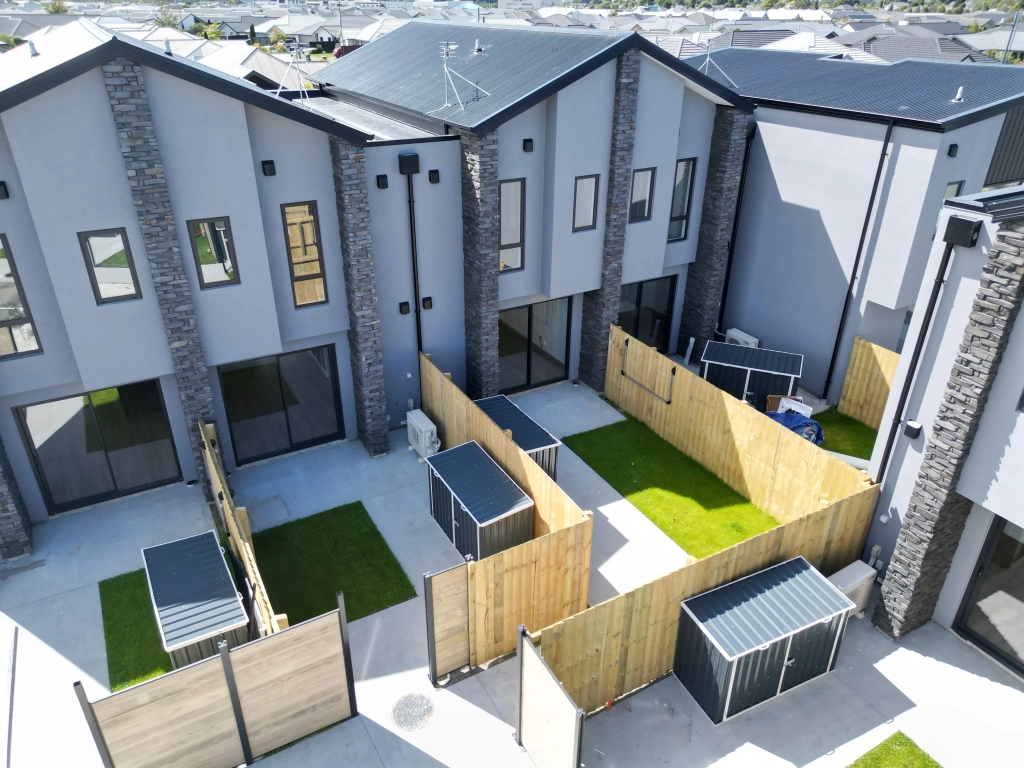 Exterior of 2-bedroom 15-unit townhouse development at Deal Street, Wigram