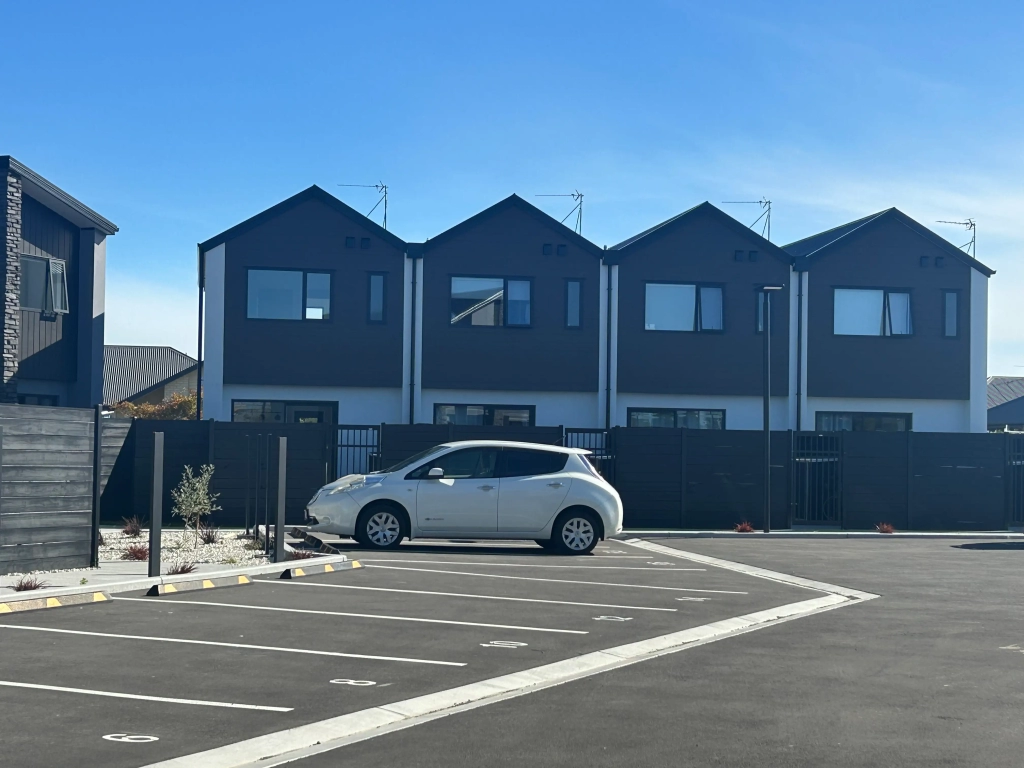 Exterior of 2-bedroom 15-unit townhouse development at Deal Street, Wigram