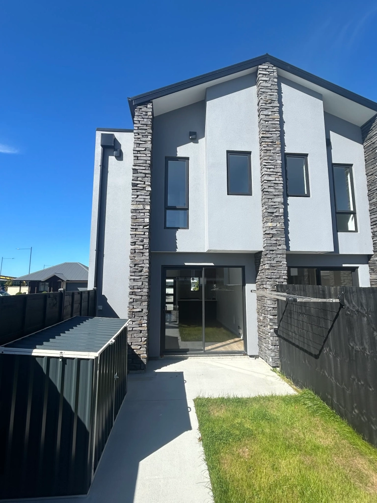 Exterior of 2-bedroom 15-unit townhouse development at Deal Street, Wigram
