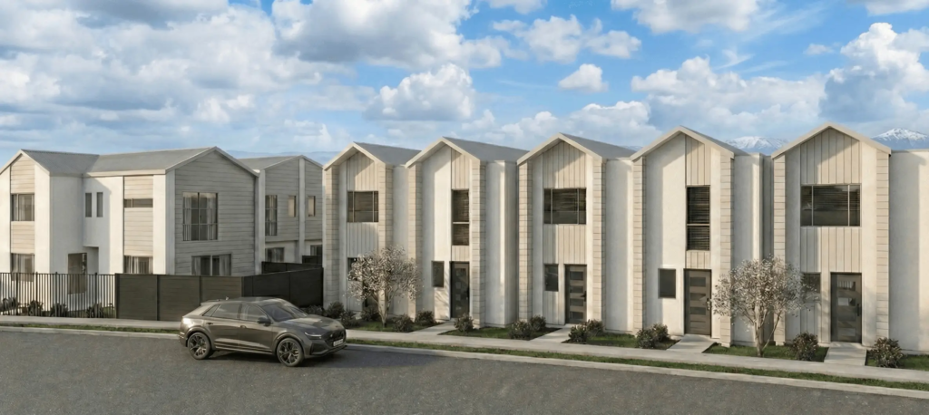 Modern townhouse exterior rendering of Four Seasons Estate Wigram by Tailored Homes NZ, located at Wigram Christchurch