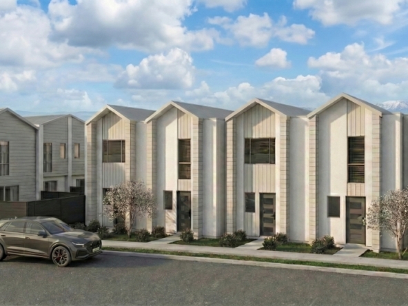 Modern townhouse exterior rendering of Four Seasons Estate Wigram by Tailored Homes NZ, located at Wigram Christchurch