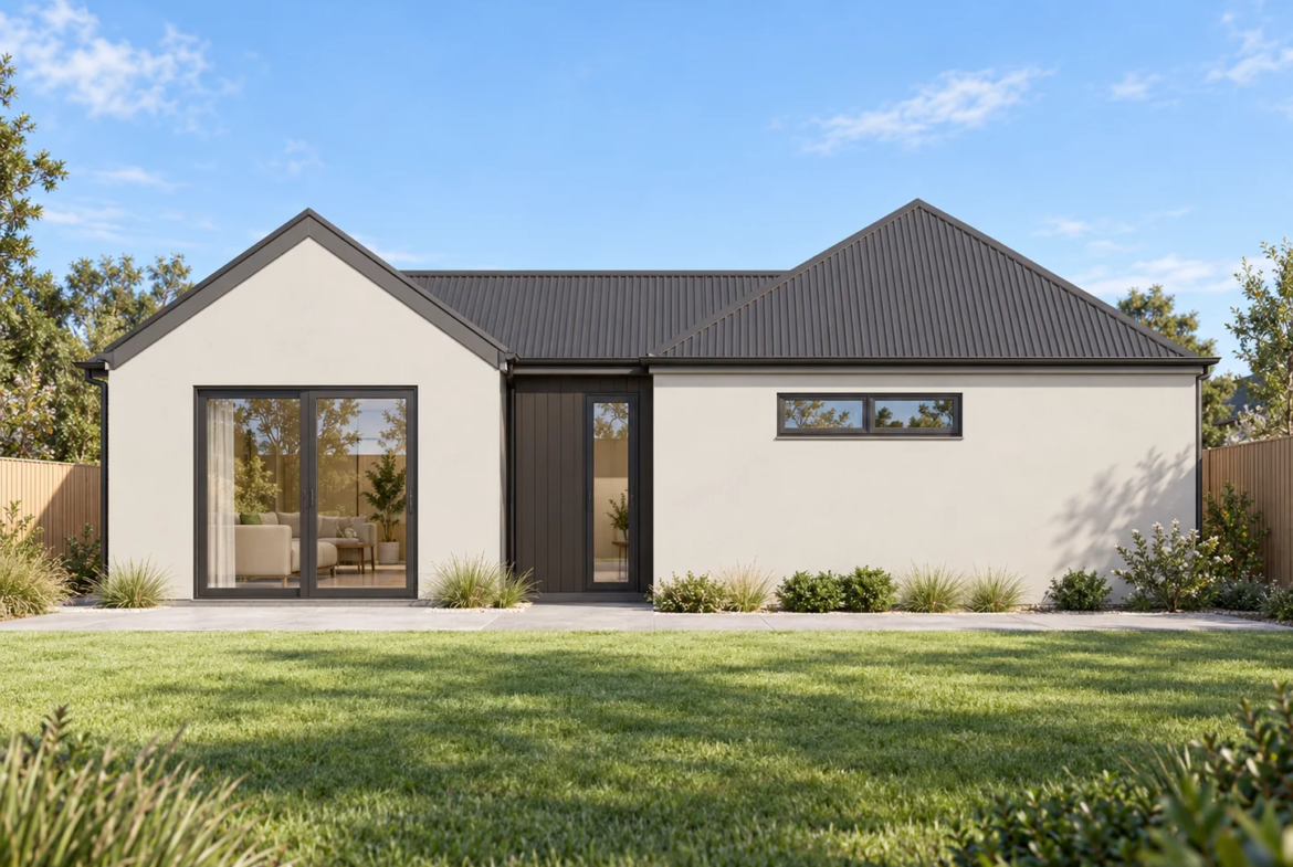 West elevation architectural render of Lot 97 at 35 O’Callaghan Drive, Earlsbrook, Lincoln